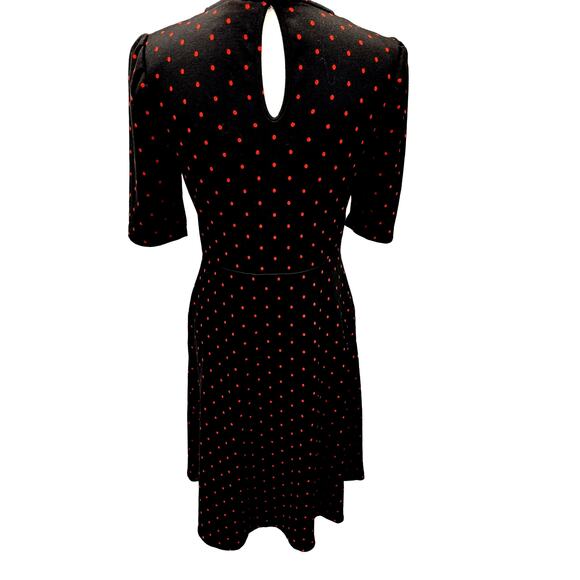 WHO WHAT WHERE DRESS Black W/Red Polka Dots Pockets 3/4 Sleeve Midi,Work Wear‎ - Picture 2 of 8